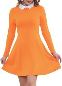 Aphratti Women's Long Sleeve Casual Fall Dresses 2025 Peter Pan Collar A Line Fit and Flare Skater Goth Dress Orange X-Large