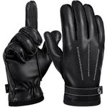 GSG Leather Gloves for Men Winter Fleece Lined Touchscreen Gloves Black X-Large