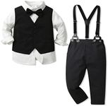 ALINTU Toddler Boy Dress Clothes Outfit Button Down Shirt + Pants Set, 12 Months - 8 Years, 4# Black, 7-8 Years