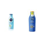 NIVEA SUN After Sun Moisturising Soothing Lotion (400 ml), Cooling Moisturiser with Aloe Vera & SUN Protect & Moisture Lotion SPF50+ (200ml)