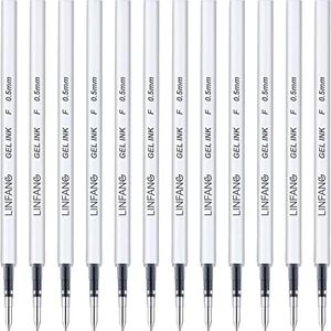 Black Gel Pens Refills, 12 Pack Retractable Gel Ink Pen Refills Bulk, Fine Point 0.5mm Tip Smooth Writing Quick Dry Gel Pen Refills for Journaling Writing School Office Supplies (12 Black)