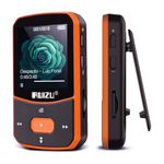 RUIZU 64GB Clip MP3 Player with Bluetooth 5.3, Portable Music Player with Voice Recorder for Sport Running, FM Radio, Pedometer, Audio Shuffle Playback, A-B Repeat, Support 128GB Micro SD Card, Orange