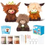 WATINC Highland Cow Needle Felting Kit - Set of 3 Different Highland Cow Doll Wool Felt Needle Felting Tools Foam Pad, DIY Home Decoration Needle Felting Craft Party Supplies for Beginners