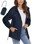 iWoo Rain Coats For Women Waterproof Jackets Lightweight Raincoat Outdoor Summer Light Rain Jacket Navy Blue S