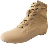 Danzcue Womens Canvas Lace up Jazz Boot Shoes, Flesh, 7