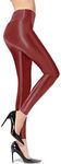 Ginasy Red Faux Leather Leggings for Women High Waisted Stretch Leather Pants Tummy Control