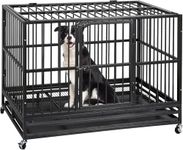 GarveeLife 48 inch Heavy Duty Dog Crate, Indestructible Dog Crates for Large Dogs, Cage Kennel with Wheels&Brakes, Sturdy Locks Design, Double Door and Removable Tray, for Medium & Large Pets