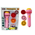 Mini Projector Torch Toy with 3 Slides, 24 Patterns |Slide Flashlight Projector Torch for Kids | Sleeping Story Toys for Toddlers, Educational Learning of Toys,Space,Animal &Foods (Pink)