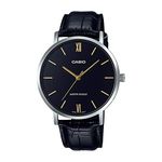 Casio MTP-VT01L-1B Men's Minimalistic Black Dial Black Leather Band Analog Watch