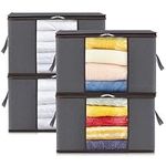 Lifewit 4 Pack Large Clothes Stoage Bags Boxes with Lids, 75L Wardrobe Storage Organiser Packing Boxes for Moving House with Reinforced Handle Thick Fabric for Clothing Towel Blanket Bedding, Gray