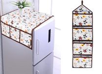 WISHLAND® Combo Pack of Fridge Top Cover with 6 Utility Pockets and 1 Wall Hanging Organiser with 3 Storage Pockets(Material: PVC, Color: White)