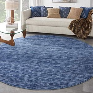 Nourison Essentials Indoor/Outdoor Navy Blue 8' x round Area Rug, Easy -Cleaning, Non Shedding, Bed Room, Living Room, Dining Room, Backyard, Deck, Patio (8 Round)