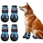 Idepet Dog Boots Anti Slip Puppy Shoes Waterproof Pet Booties Small Dog Paw Protector Reflective Cat Snow Shoes 4PCS Dogs Protective Boots Rubber Puppies Shoes for Small Medium Dogs (4XL, Blue)