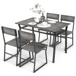 COSTWAY Dining Table and Chairs Set 4, Wood Effect Rectangular Kitchen Table with 4 Chairs, Storage Rack & Foot Pads, Metal Frame Space Saving Dining Set for Home Restaurant (Gray)