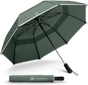 Weatherman Umbrella - Premium Collapsible Small Travel Umbrella Compact - Windproof Umbrella Resists Up to 55 MPH Winds - Travel Umbrellas for Rain, Wind, Backpack, Car Umbrella - Portable Compact Umbrella Easy Auto Open w/ Strong Fiberglass Frame - Folding, Foldable Umbrella (Sage)