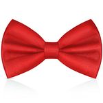 URAQT Men's Bow Tie, Classic Solid Color Pre-Tied Bow Tie for Men, Satin Tux Bowtie, Adjustable Formal Neck Bowtie for Parties, Wedding (Red)