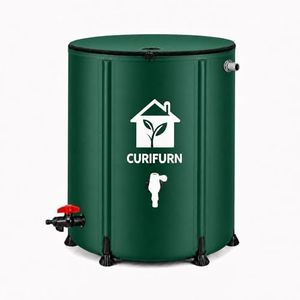 Curifurn 53Gal Collapsible Rain Barrel, Weatherproof Water Tank with Filter, Spigot & Overflow Kit (Reinforced Liner+Thickened Legs),Green