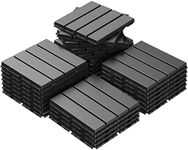 Goovilla Interlocking Patio Deck Tiles, 12" x 12" Composite Decking Tile for Indoor Balcony Backyard Pool and All Weather Use, 27PCS, Four Slat Waterptoof Plastic Deck Outdoor Flooring Tile, Dark Grey