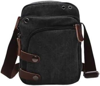 Canvas Men's Small Crossbody Bag School Work Travel Business Messenger Shoulder Anti-theft Bag Trendy and Portable Travel Bag-Black