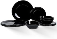 LaGlint Dinnerware Sets for 6, 18 Pieces Opal Glass Plates and Bowls Set, Dishwasher and Microwave Safe Dish Dinning Ware, Chip and Scratch Resistant Dishware Black (Gladiola Series)