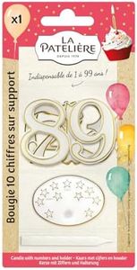 LA PATELIÈRE - Lot de Bougies avec 10 Chiffres et Support - Bougies pour Fête d’Anniversaire Originales, Décoration pour Gâteau Garçon et Fille