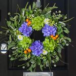 Spring Wreaths for Front Door, Soomeir Summer Door Wreath Outside, Artificial Hydrangea Wreaths for All Seasons, Indoors, Home, Farmhouse, Window, Wedding (Purple)