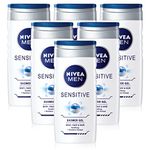 x6 Nivea MEN Shower Gel Body Wash SENSITIVE -Body Face & Hair 250ml Alcohol Free