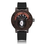 GORBEN Compass Watch Turntable Personalised Men's Wooden Watch, Stylish Wrist Wood Mens Watches, Lightweight Handmade Quartz Watch with Compass for Men Family Friends, Black, vintage