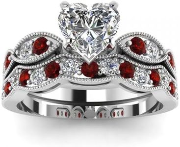 Jeulia 3 Carat CZ Solitaire Engagement Rings Halo Milgrain Heart Cut Sterling Silver Ring Set Promise Engagement Wedding Anniversary Rings Bridal Sets for Women (Red, 4.5)