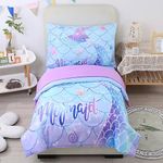 STYHO Kids Single Duvet Cover Set Blue Mermaid Tail Pattern Girls Bedding Set for Junior/Children/Teens Reversible Gradient Duvet Set for All Season(Blue Mermaid, Single)