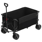 MDEAM Folding Collapsible Wagon,Large Capacity Outdoor Wagons Carts Heavy Duty Foldable Utility with Big All-Terrain Wheels &2 Side Pocket for Camping,Sports(Black)