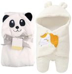 First Kick Baby Blankets New Born Combo Pack of Hooded Wrapper Sleeping Bag and Baby Bath Towel for 0-6 Months Baby Boys and Baby Girls Pack of 2, Flannel, white Panda, Unicorn white, lightweight