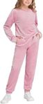 Arshiner Girls Sweatshirts Kids Crewneck Velvet Sweatshirt Long Sleeve Tracksuit Relaxed Casual Athletic Clothing Set Pink Size 5-6Y