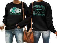 FAYALEQ Football Sweatshirt for Women Sunday Funday Sweatshirt Football Team Fans Shirt Gameday Long Sleeve Tops, Black, XX-Large