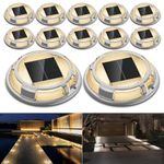 Solar Driveway Lights Dock Lights Waterproof 12 Pack, 2 Colors in 1 Outdoor LED Solar Deck Lights, Solar Powered Walk Way Lights Road Marker for Warning Stair Pathway Patio (Warm & Cool)