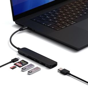 SATECHI USB C Hub 6-in-1 Slim Plus, Multiport Adapter with 4K HDMI, 100W USB-C PD Charging, 2 USB-A Ports, microSD/SD Card Readers, for MacBook, Windows and USB Type-C Devices – Black