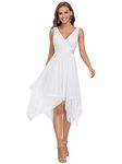 Ever-Pretty Women's Sleeveless V Neck Empire Waist A Line Lace Chiffon Midi Party Evening Dresses with Asymmetry Hem White 10UK