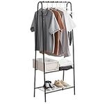 Vivo Technologies Small Clothes Rail Rack with Shelves Coat Rack Organiser Clothes Stand Clothing Rack with Garment Rail with Top Rod for Home Office Hallway Bedroom Black 59x34x151cm