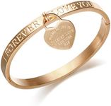 JINHUI Gold Bangles Bracelets for Women, Love Heart Dangle Charm Dainty Women’s Bangles Bracelets Hollow out 18K Plated Engraved Stainless Steel 6.5”, Large, Stainless Steel, no gemstone