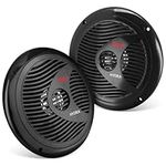 6.5 Inch Dual Marine Speakers - 2 Way Waterproof and Weather Resistant Outdoor Audio Stereo Sound System with 150 Watt Power, Polypropylene Cone and Cloth Surround - 1 Pair - Pyle PLMR60B (Black)