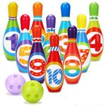 The Magic Toy Shop Bowling Set Kids Skittles Game Set Toys Educational Bowling Set 10 x Bowling Pins & 2 Balls For Toddlers Boys Girls Indoor & Outdoor Bowling Toy