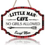 TOARTi Little Man Cave Wooden Hanging Sign (8”X11”) Red&Black Buffalo Plaid Woodland Door Sign Decor Wood Plaque,Boy Woodland Nursery Decor For Toddlers Kids Baby Bedroom Boy Room Decor(8"x11")