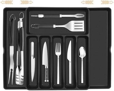 Auauraintt Organizador de cubiertos de cajón,Cubertos para Cajon Cocina Extensible,Soporte de cubiertos ajustable,accesorios de cocina de plástico, para cucharas, tenedores, cuchillos, grande (Negro)