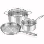 5pcs Stainless Steel Cookware Set – Induction Hob Pots and Pans Non Stick – 24cm Casserole with lid, 18cm Saucepan with Lid & 24cm Frying pan – by Nuovva