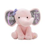 Personalized Elephant Stuffed Animal - Custom Birth Stats Announcement Stuff Elephants Animals for Babies, Baby Shower, Boy, Girl, Newborn, Customized Keepsake Plush Bear Gifts, Pink 9 Inches