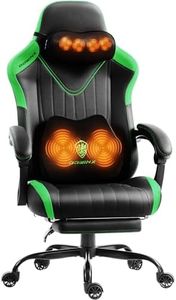 Dowinx Gaming Video Gaming Chair with Shiatsu Neck Massage and Lumbar Support for Home Office High Back Recliner Height Adjustable Ergonomic Comfy Leather Computer Desk Chair (Green)