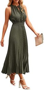 PRETTYGARDEN Women's Midi Summer Dresses Casual V Neck Swiss Dot Ruffle Sleeveless A Line Beach Sun Dress (Army Green,Large)