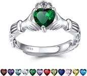 Bestyle Heart May Emerald Birthstone Rings Celtic Claddagh Bands Mother Ring Minimalist Sterling Silver Open Band Gemstone Rings for Birthday/Christmas/Party/Anniversary/Wedding