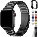 Fullmosa Compatible For Apple Watch Band 49mm 45mm 44mm 42mm 41mm 40mm 38mm, Stainless Steel Band with Case For Apple Watch Ultra 2 Ultra Series 10 9 8 7 6 5 4 3 2 1&iWatch SE and SE 2,49mm Black