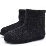 KuaiLu Knit Wool Warm Men Indoor Pull On Cosy Memory Foam Slipper Boots/Booties TPR Rubber Sole Non-Slip,Dark Black,6 UK (7 US)